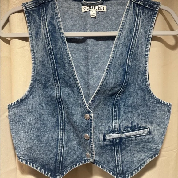 Indigo Denim Buttoned Vest - Picture 1 of 5